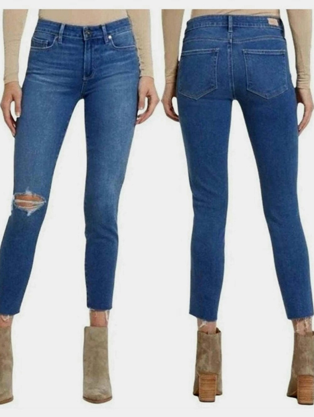 PAIGE Verdugo Ankle Skinny Jeans Distressed Medium Wash Blue 26